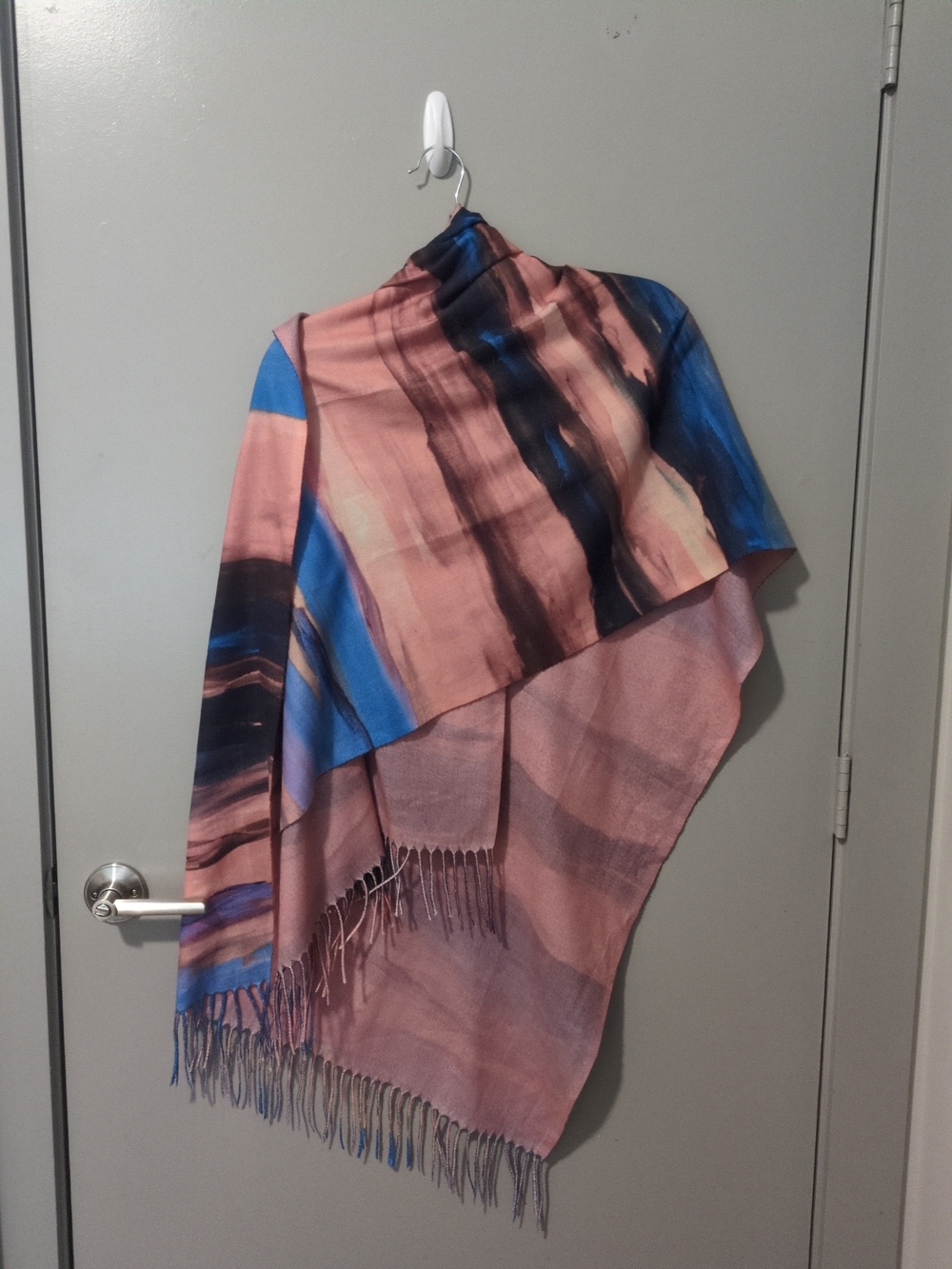 & Other Stories Blue and Pink Abstract Fringe Wrap Scarf